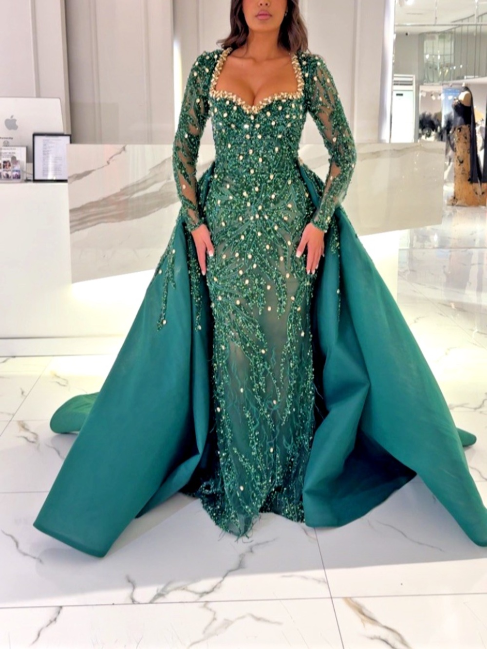 Vlora & Kaltrina Emerald Green Beaded Custom Dress One of One Size Small/Medium